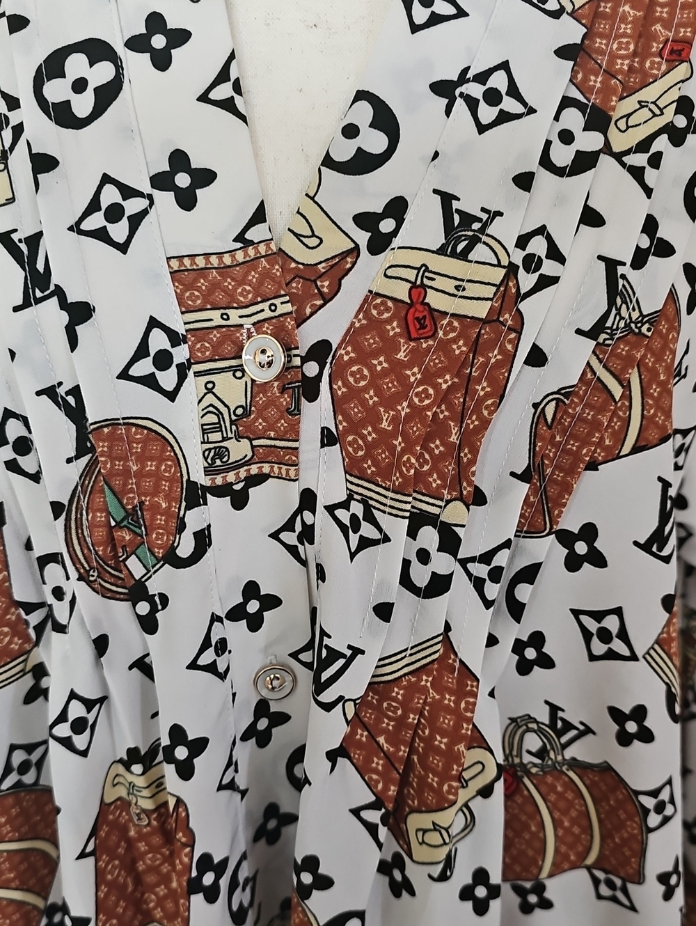 White & Brown - Women’s dress or pajamas with unique prints